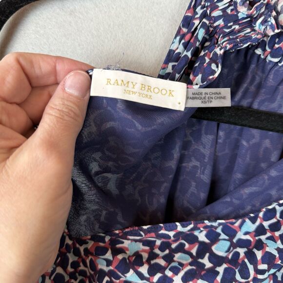 Ramy Brook High Neck Halter Tank Top XS Navy And Pink Flowy 100% Silk - Picture 6 of 6